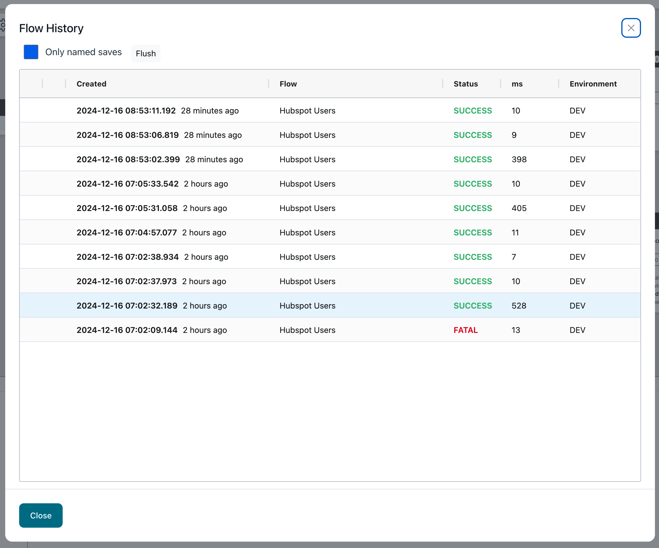 Flow history in editor