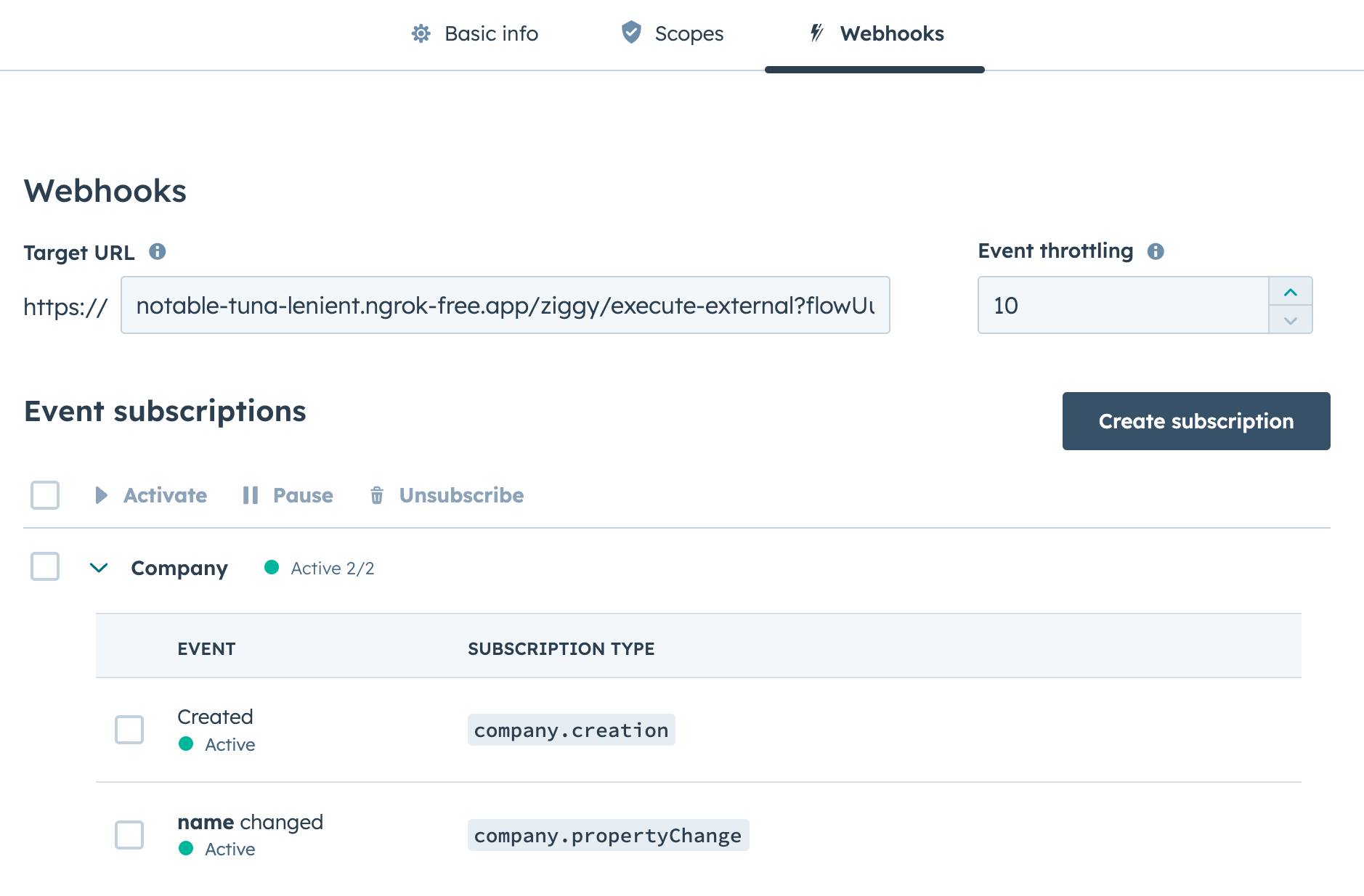 Webhook config