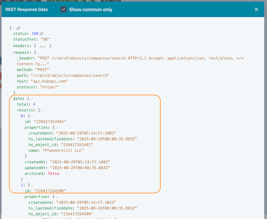 REST Data button data